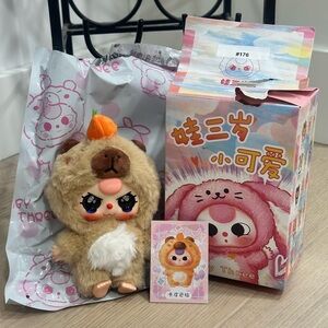 New Baby Three Angry Labubu with card box bag Collectable